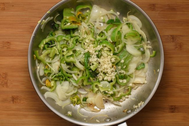 Onion-sliced-glassy-translucent-green-pepper-garlic-skillet--gp--1-SunCakeMom